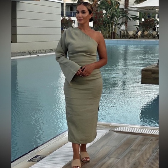 ZARA Asymmetrical Linen Blend Dress - Picture 6 of 16